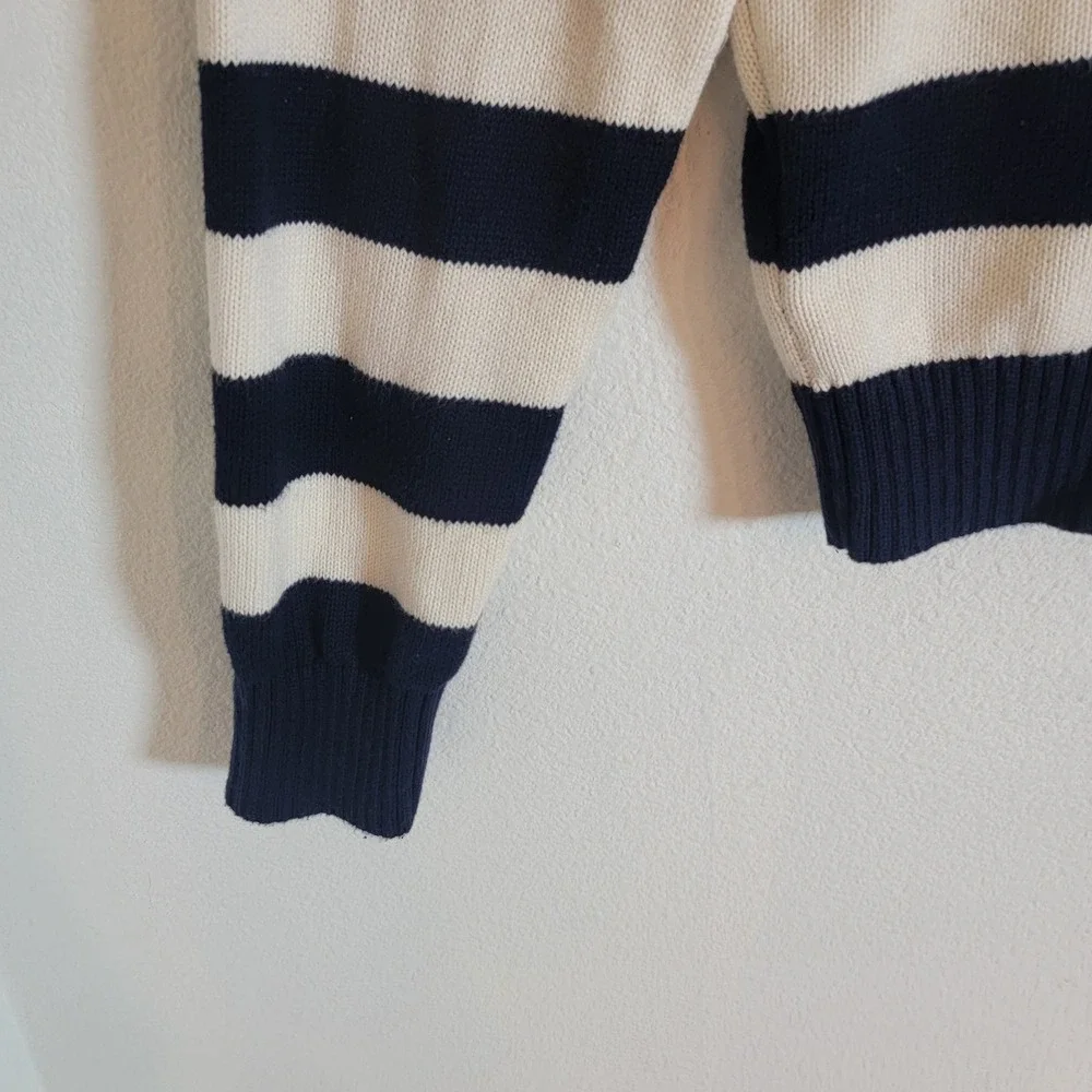 John Galt Stripe Amalie Button Front Cardigan Cotton Nautical Navy Blue Cream OS